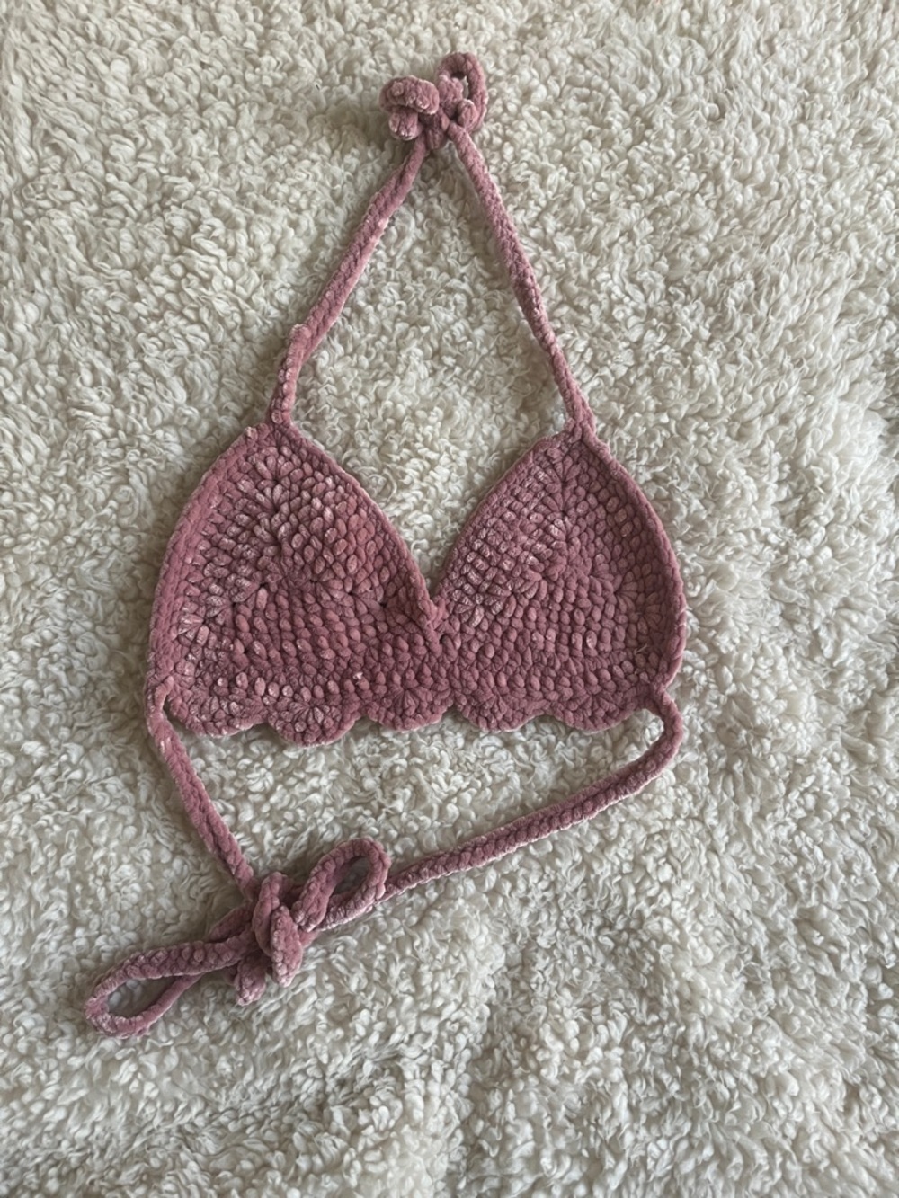 Handmade Crochet Velvet Bikini Top - Dusty Rose Size Small Festival Concert Top